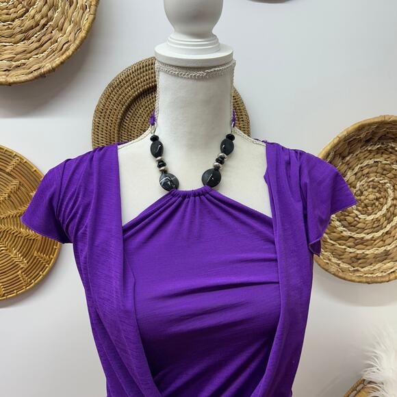 NWT Vintage Y2K 2000s B Wear Purple Short Sleeve Top Small Beaded Halter Tie - Picture 4 of 6